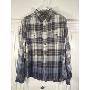 Marmot Mens Medium Blue White Plaid Flannel Long Sleeve Button Up Shirt Outdoors